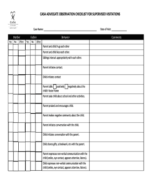 Casa Advocate Observation Checklist for Supervised Visitations
