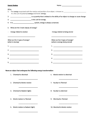 Energy Review Worksheet