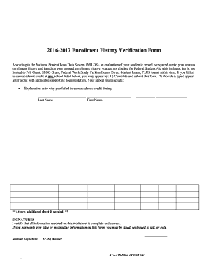 Enrollment History Verification Form