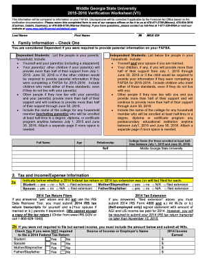 Middle Georgia State University Verification Worksheet