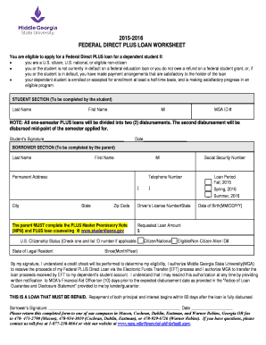 Federal Direct PLUS Loan Worksheet