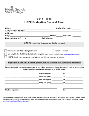 HOPE Evaluation Request Form