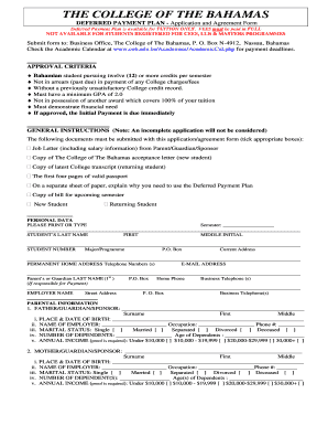 Deferred Payment Plan Application and Agreement