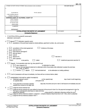 California Stipulation for Entry of Judgment (Unlawful Detainer)