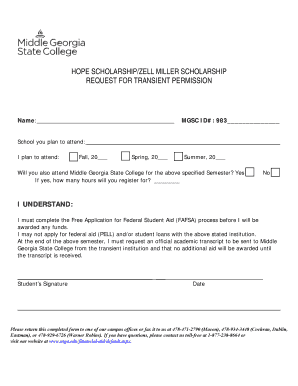 HOPE Scholarship Transient Permission Form
