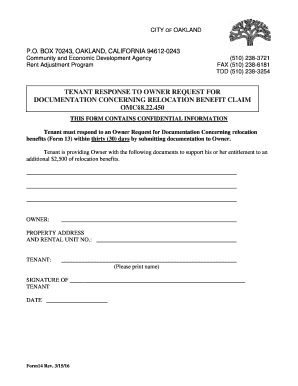 Tenant Response to Owner Request for Documentation