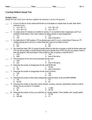 Counting Methods Sample Test
