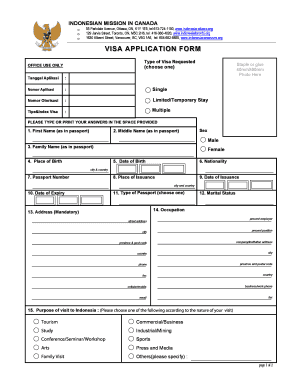Indonesian Visa Application Form