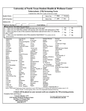 University of North Texas Tuberculosis Screening Form