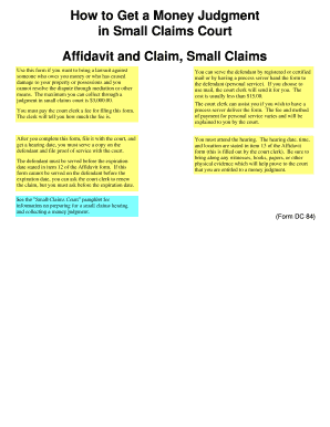 Affidavit and Claim Small Claims Form DC 84