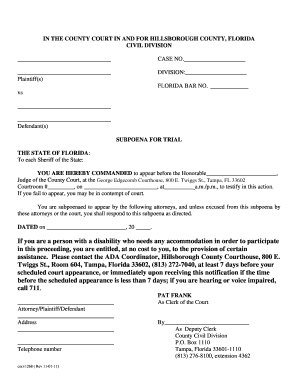 Florida Subpoena for Trial