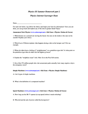 Physics Internet Scavenger Hunt Homework