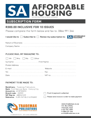Subscription Form for Trademax Publications