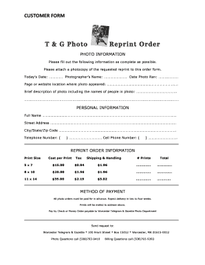 T & G Photo Reprint Order Form
