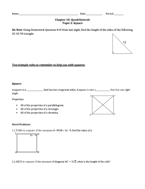 Square Geometry Homework Worksheet