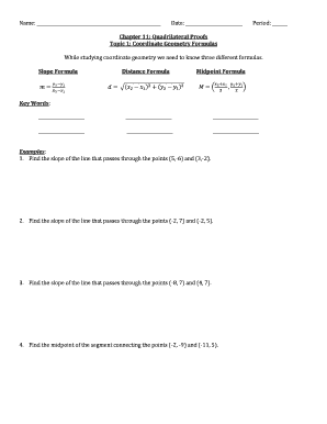 Coordinate Geometry Formulas Worksheet