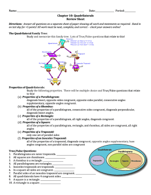 Chapter 10 Quadrilaterals Review Sheet