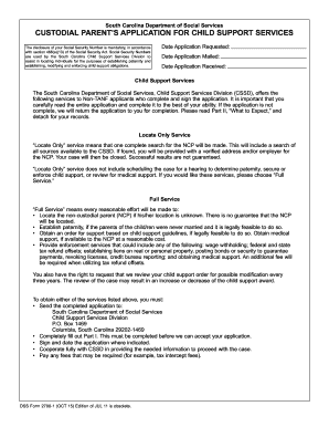 South Carolina Custodial Parent Application for Child Support Services