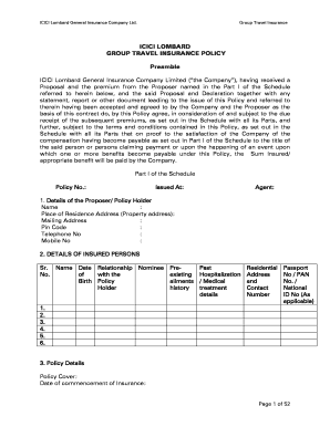 ICICI Lombard Group Travel Insurance Policy