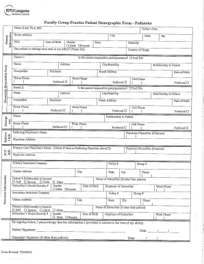 NYU Langone Pediatric Patient Demographic Form