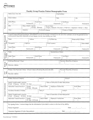 Faculty Group Practice Patient Demographic Form