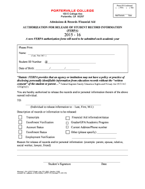 Authorization for Release of Student Record Information (FERPA)