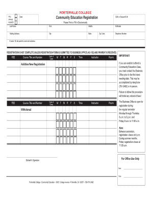 Porterville College Community Education Registration Form