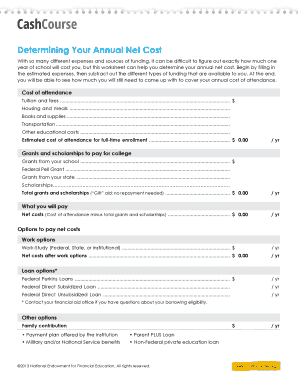 College Cost Worksheet