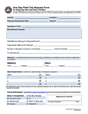 Single Day Field Trip Request Approval Form - Acalanes Union