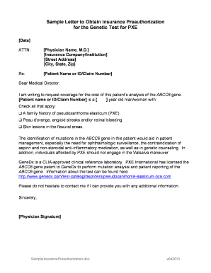 Letter to Obtain Insurance Preauthorization for Genetic Test