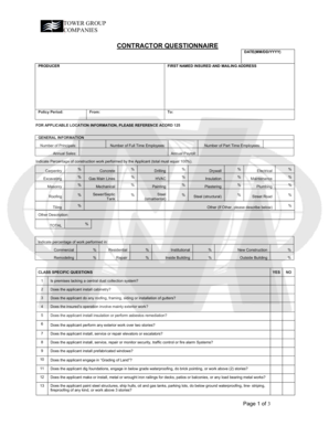 Tower Group Contractor Questionnaire