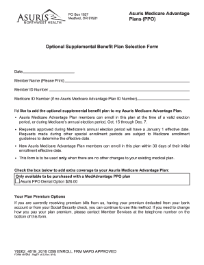 Asuris Medicare Advantage Optional Supplemental Benefit Plan Selection Form