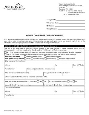 Asuris Northwest Health Other Coverage Questionnaire