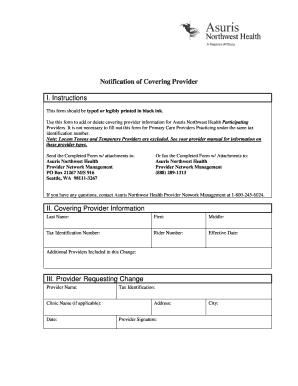 Covering Provider Notification Form