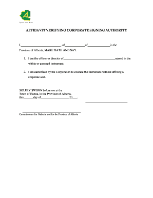 Affidavit Verifying Corporate Signing Authority