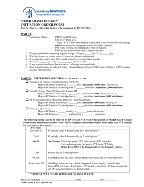 Weight-Based Heparin Initiation Order Form