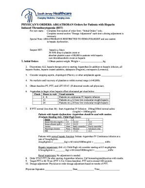 Physician Orders for Argatroban