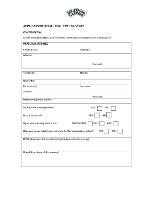 Full Time GC Staff Application Form