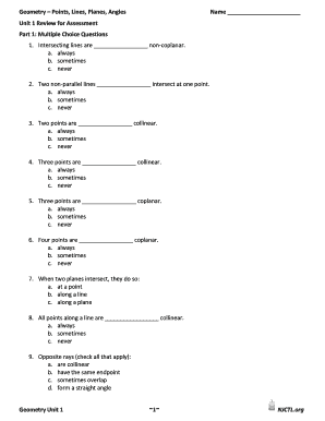 Geometry Unit 1 Review Assessment