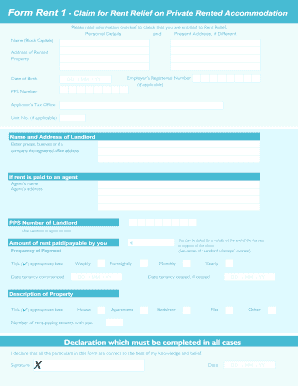 Ireland Rent Relief Application Form