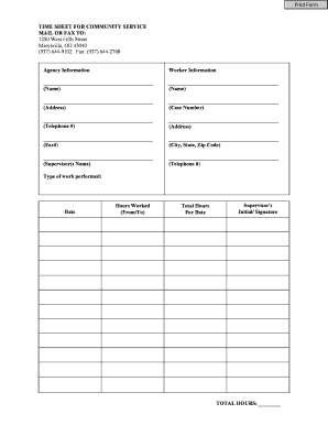 Community Service Time Sheet