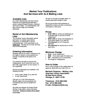 ALA Membership Mailing List Order Form