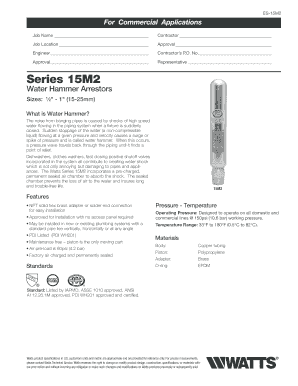 Watts Series 15M2 Water Hammer Arrestor Installation Form