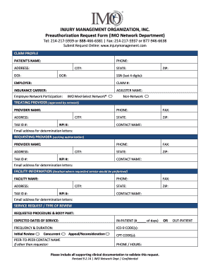 Injury Management Preauthorization Request Form