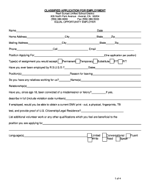 Classified Application for Employment