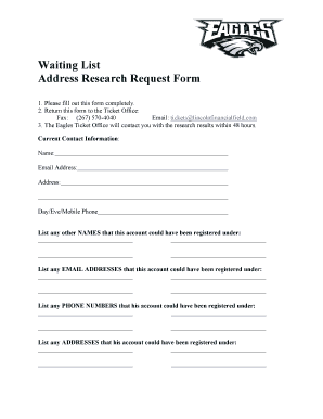 Philadelphia Eagles Address Research Request Form