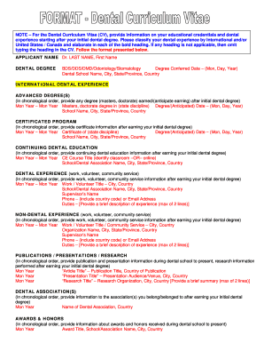 Dental Curriculum Vitae Template