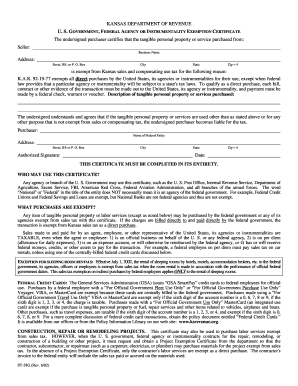 Kansas Federal Agency Exemption Certificate