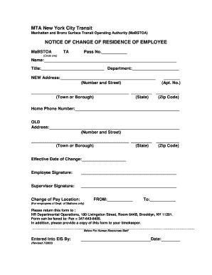 Notice of Change of Residence of Employee