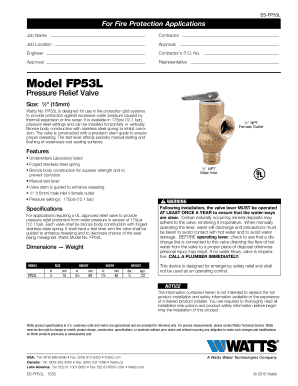 Fire Protection Pressure Relief Valve Installation Form